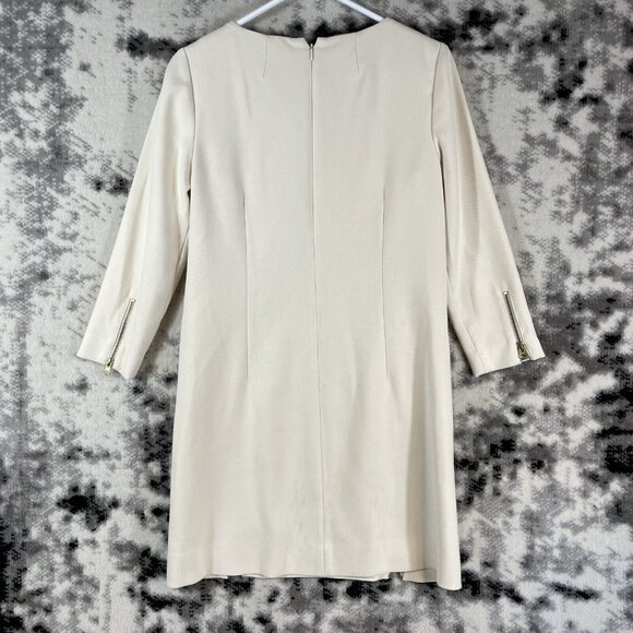 J Crew Dress Womens Size 4 Ivory Double Front‎ Zipper Long Sleeve Poly Viscose - Picture 2 of 10